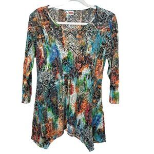 Tianello Zesta Print Multicolor Cotton Burnout Asbury Tunic Size M